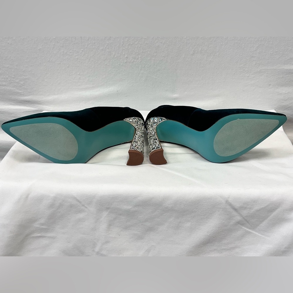 Betsey Johnson Corie Velvet Crystal Heel Pumps Emerald Green 7.5M Glam - Picture 9 of 11